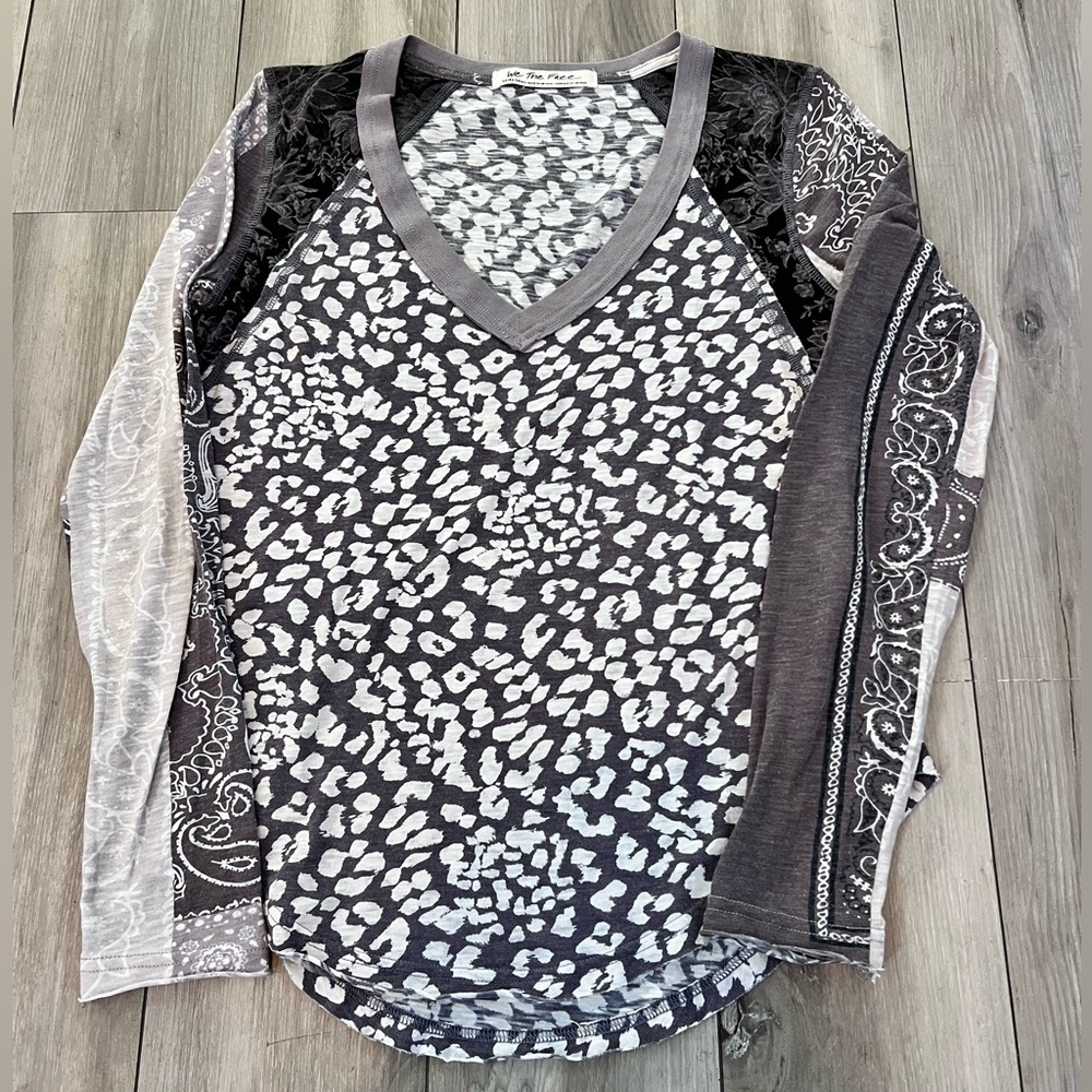 We The Free Free People Patterned Long Sleeve Shirt Brown Gray Womens XS
